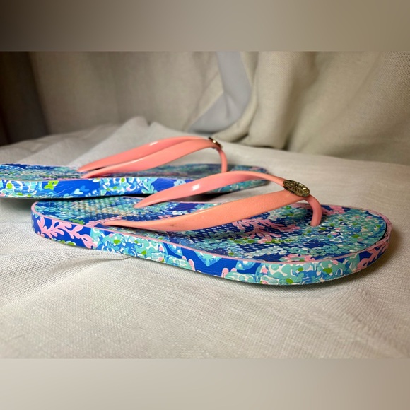 Lilly Pulitzer Coral Reef Flip Flops Preppy Beach Sandals Size 8.5 Fair - Picture 6 of 10